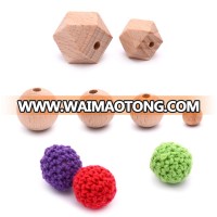 Wholesale Bulk Wood Baby Teether Toy Geometric Round Crochet Hexagon Baby Teething Beech Wooden Beads